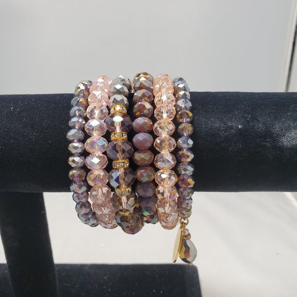 Ali Khan mauve glass bead 6 row coil bracelet - Picture 6 of 6